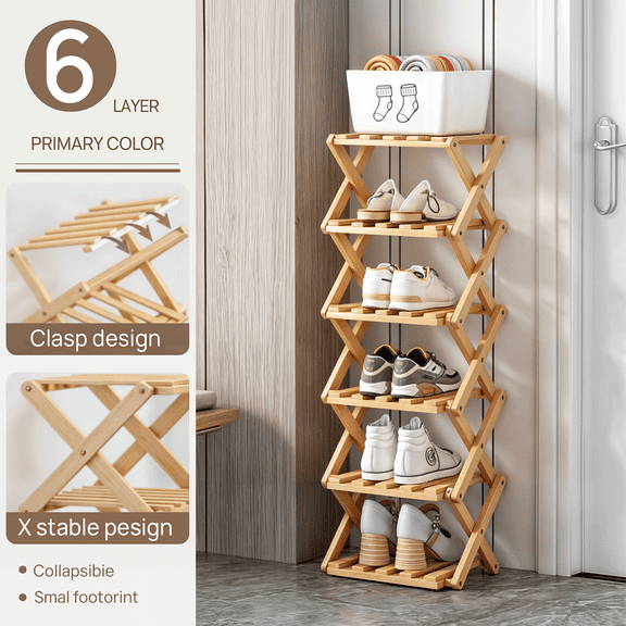 6-Tier Bamboo Foldable Shoe Rack