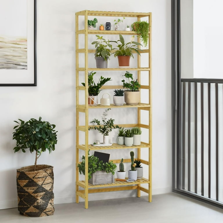 Homfa Bamboo Shelf 6 Tier, 63.4'' Free 2024 Standing Bookshelf Plant Flower Stand