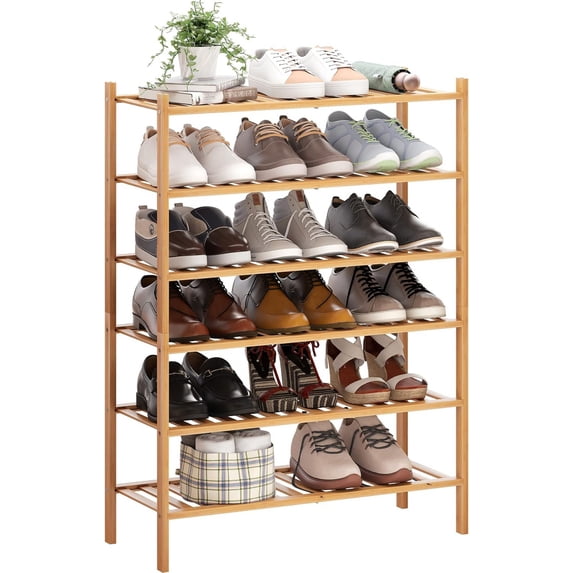 6-Tier Stackable Bamboo Shoe Rack Storage Organizer Shelf for Hallway ...