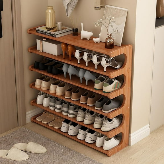 6 Tiers Shoe Racks, Bamboo Vertical Shoe Rack Organizer for Closet Floor, Wooden Stackable Shoe Storage Shelves, for Entryway, Hallway, Bedroom Hallway Closet ,Multifunctional Front Door Shoe Rack
