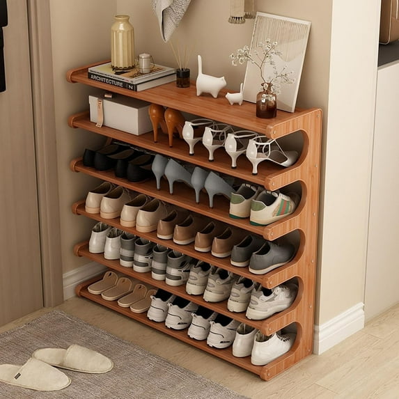 6 Tiers Shoe Racks, Bamboo Vertical Shoe Rack Organizer for Closet Floor, Wooden Stackable Shoe Storage Shelves, for Entryway, Hallway, Bedroom Hallway Closet ,Multifunctional Front Door Shoe Rack