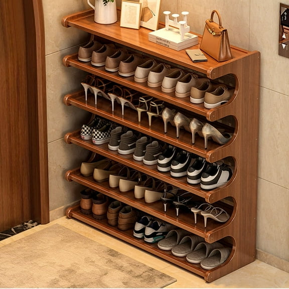 6-Tier Bamboo Shoe Shelf Shoe Rack, Vertical Shoe Rack Organizer for Closet Floor, Multifunctional Front Door Shoe Rack, Utility Shoe Storage Organizer Shelving for Entryway Living Room Dorm Home