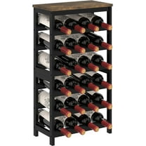6 Tier Bamboo Wine Rack Freestanding Floor, 24 Bottles Wine Storage Shelves with Table Top, Stackable Wine Display Rack for Kitchen, Bar, Dining Room, Rustic Brown and Black