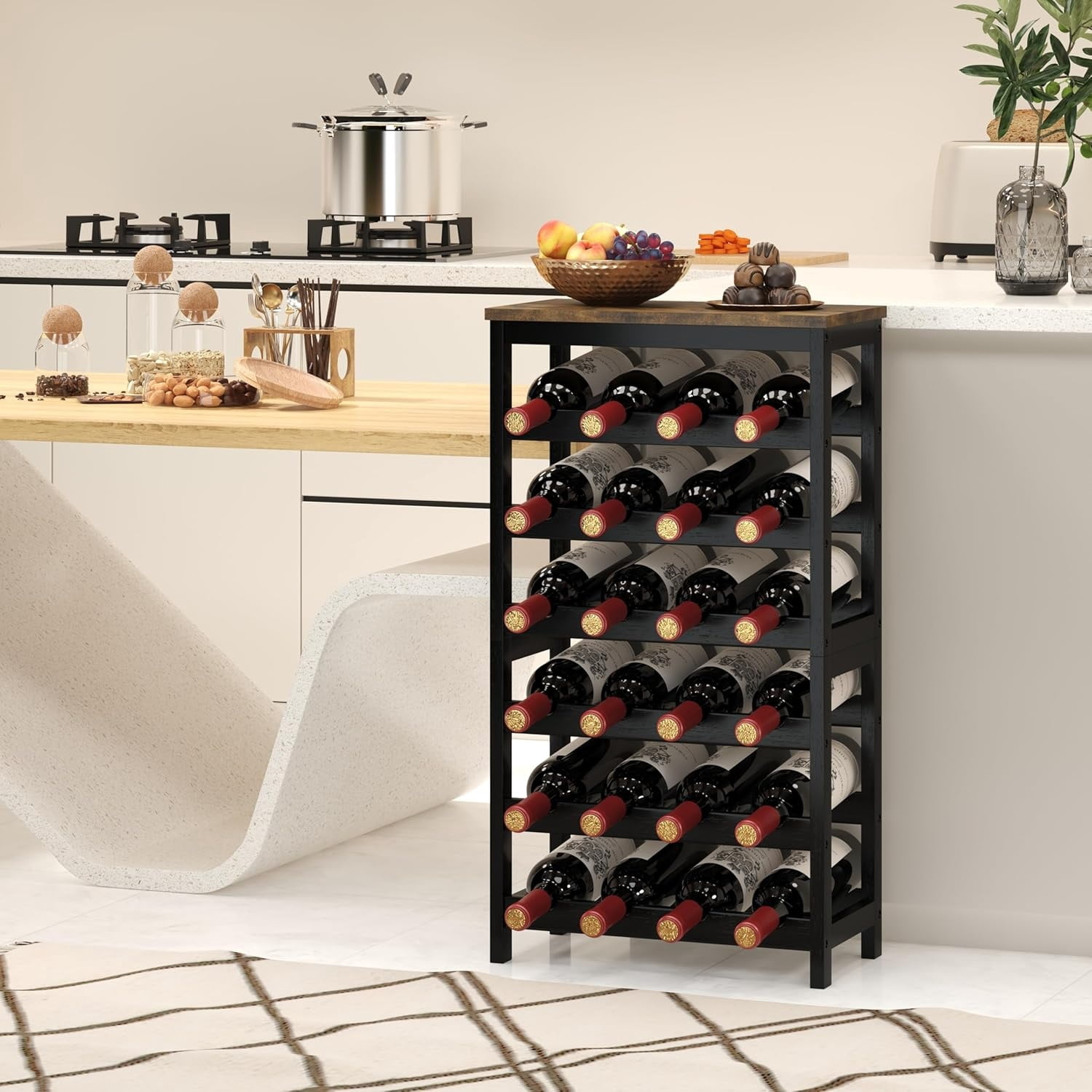 Red Rack Table Top View 6 Tier Bamboo Wine Rack Freestanding Floor, 24 Bottles Wine Storage ...