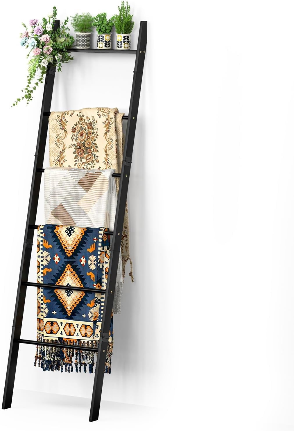 Joy Choice 16" Farmhouse Blanket Ladder | 3-Tier Wooden Blanket & Towel Rack For Wall Decor