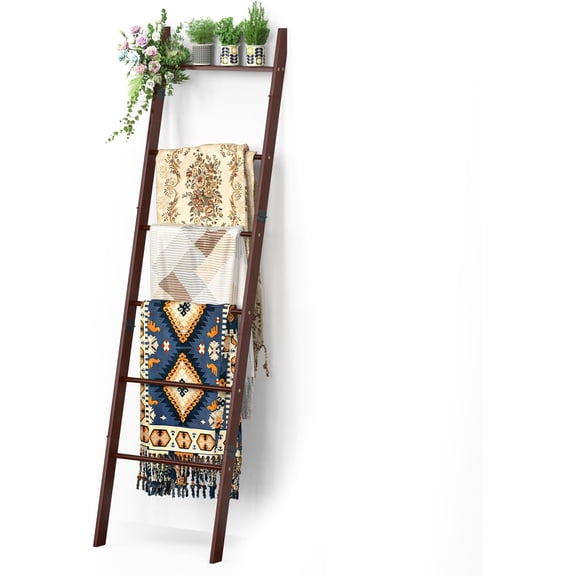 6-Tier Blanket Ladder Shelf for Living Room Bedroom Bathroom Rustic Farmhouse Decor Brown