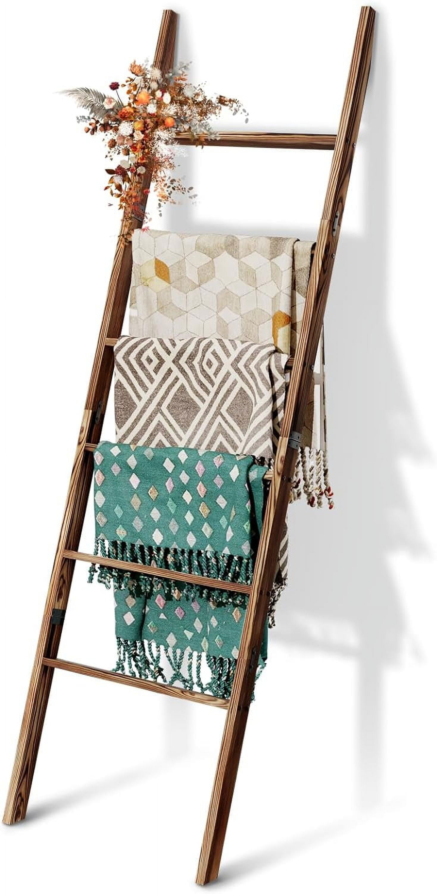 5-Tier Wooden Blanket Ladder - 2-in-1 Towel Rack & Blanket Holder For Home Decor