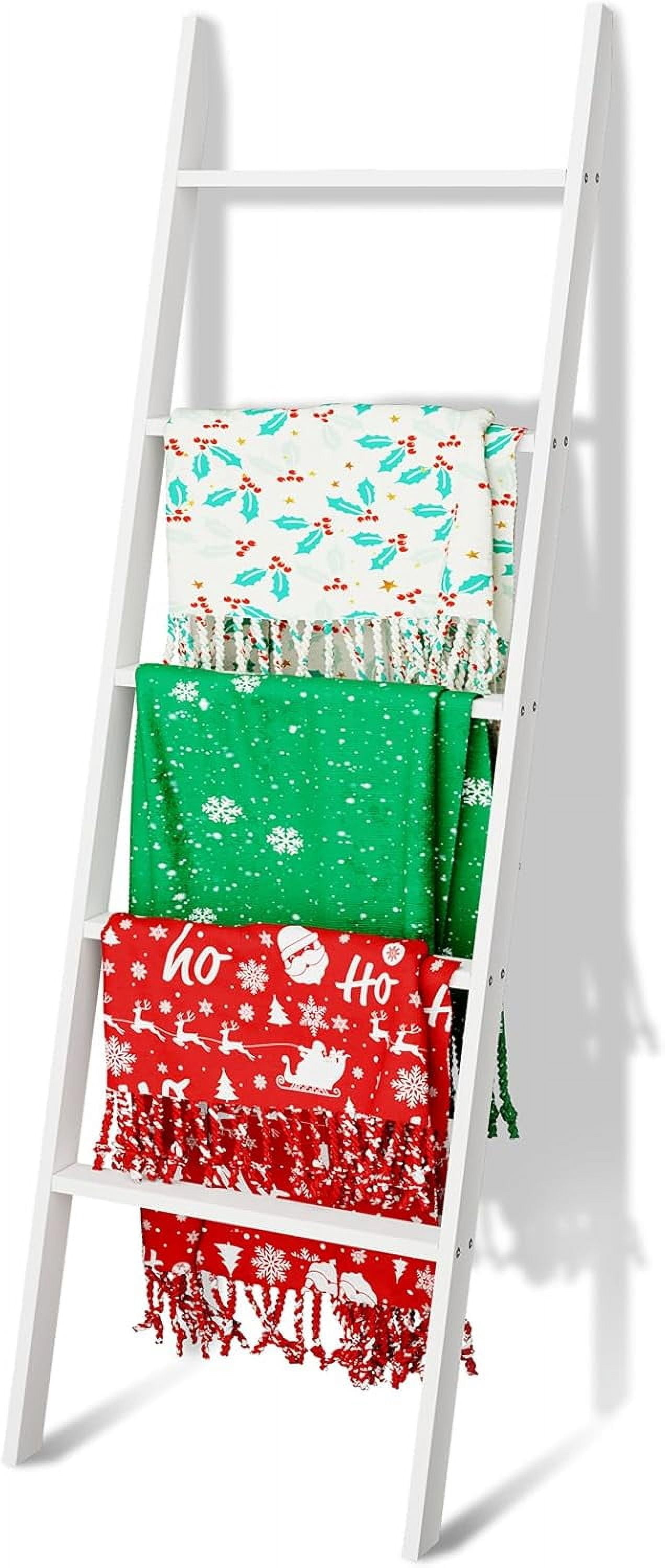 6-Tier Blanket Ladder Wooden, 5.7FT(66.5'') Blanket Quilt Towel Holder ...