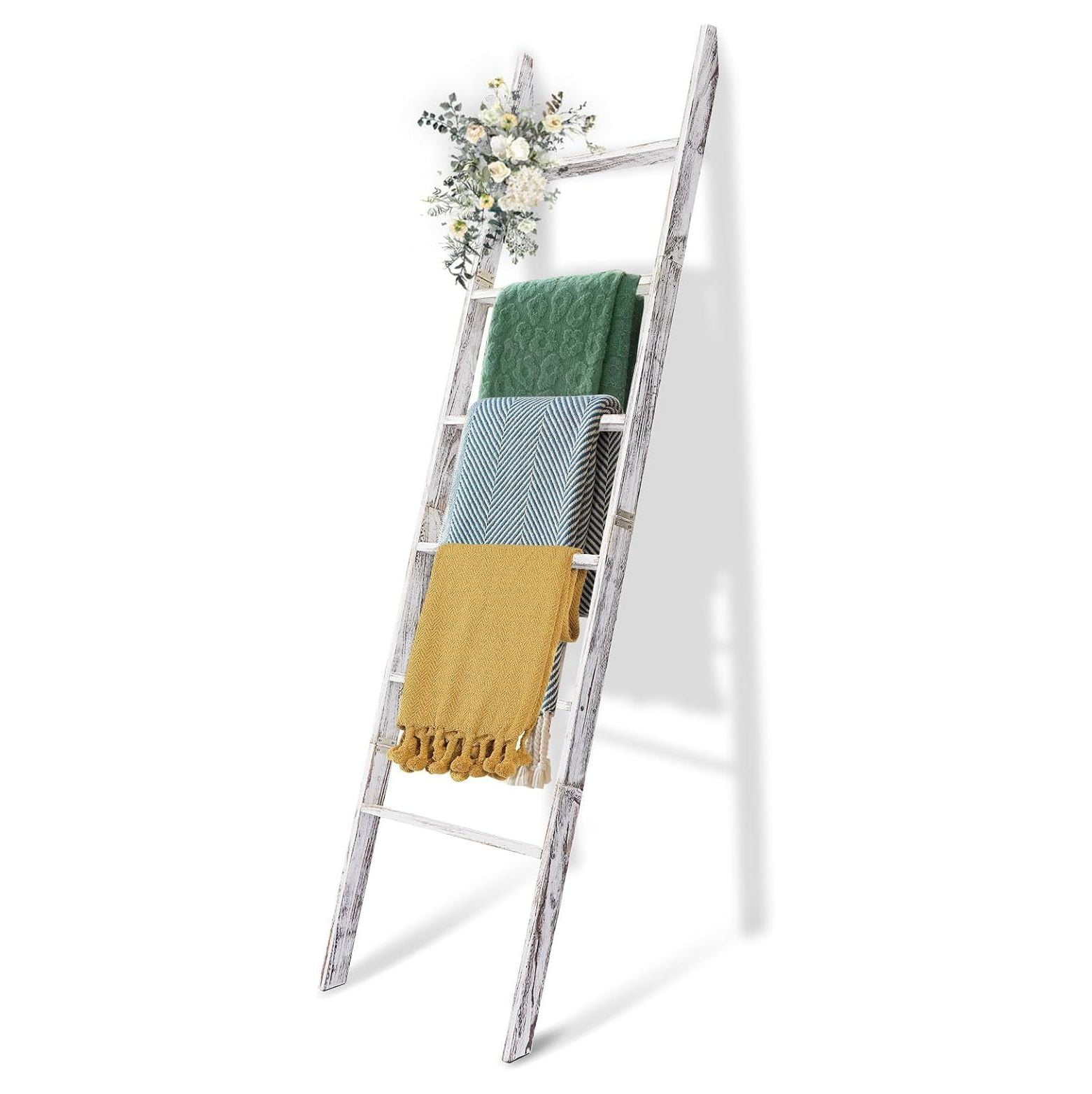 6Tier Blanket Ladder Wooden, 5.7FT(66.5'') Blanket Quilt Towel Holder