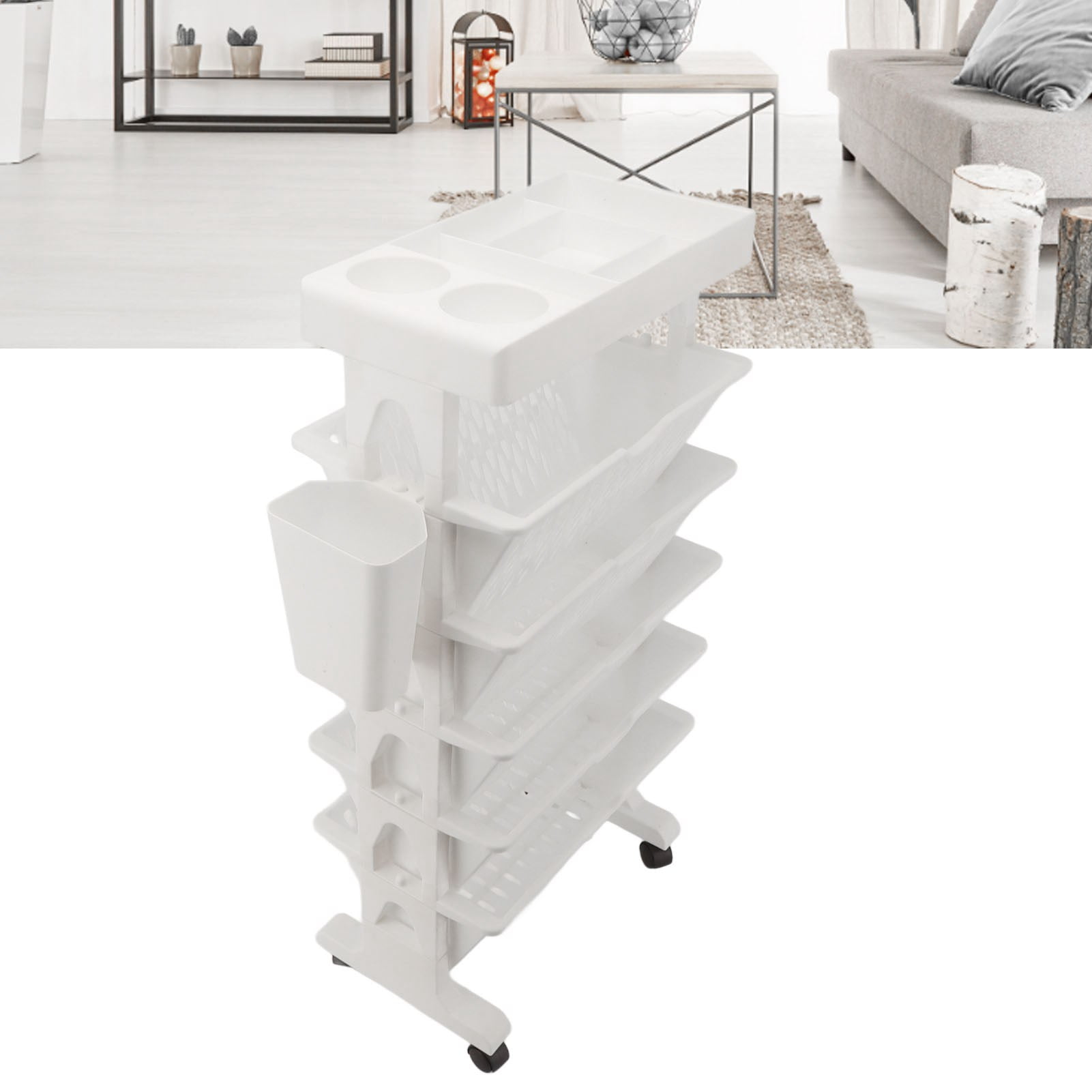 6 Tier Book Rack Storage Bookshelf, Removable Movable Rolling Book Cart ...