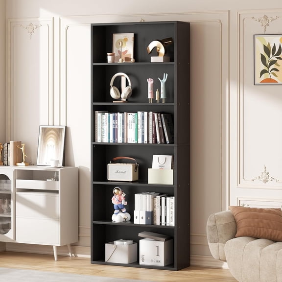 6 Tier Bookcase,63 Inch Tall Bookshelf Storage Wall Shelf Organizer Display StandBook Shelf, Corner Storage Organizer, Black