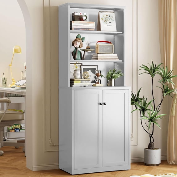 6 Tier Bookcase with Doors, Metal Bookshelf with Adjustable Shelves ...