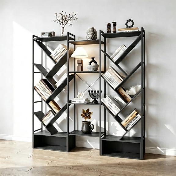 6-Tier Bookcase with 24 Open Display Shelves, 70" Tall Triple Column Storage Cabinet Metal Frame Organizer for Living Room Bedroom Home Office