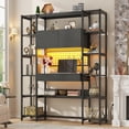 thumbnail image 1 of 6 Tier Bookcase with Writing Desk, LED Light Computer Desk with Hutch and Bookshelf, Storage Cabinet with Door, Storage Drawer, Black, 1 of 10