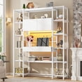 thumbnail image 1 of 6 Tier Bookcase with Writing Desk, LED Light Computer Desk with Hutch and Bookshelf, Storage Cabinet with Door, Storage Drawer, White, 1 of 10
