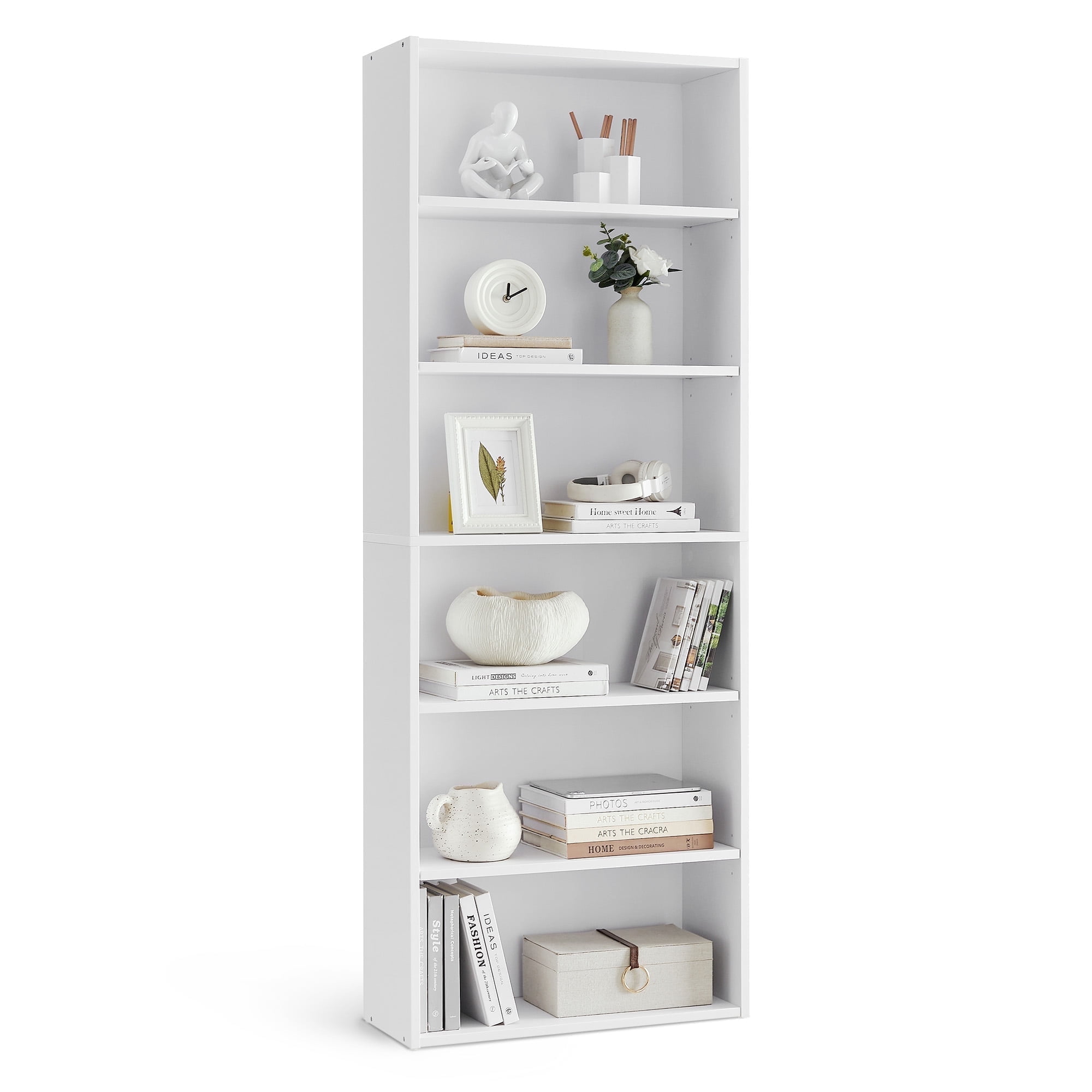 White 6-Tier Adjustable Freestanding Bookcase
