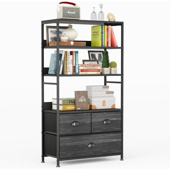 6 Tier Bookshelf, 47-Inch Small Bookcase with 3 Fabric Storage Drawers ...