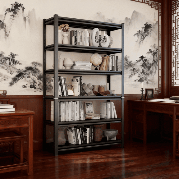 6-Tier Bookshelf, 82"H Adjustable Open Display Shelf Bookcase for Home Office & Living Room, Sturdy Metal Storage Shelf with Stable Structure, 3600LBS Ideal for Storage Rack, 40" W Black