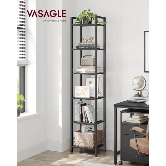6-Tier Bookshelf, Bookcase with Steel Frame, Book Shelf for Living Room, Home Office, Study, 11.8 x 15.7 x 73.2 Inches, Industrial Style, Ebony Black and Ink Black ULLS101B56
