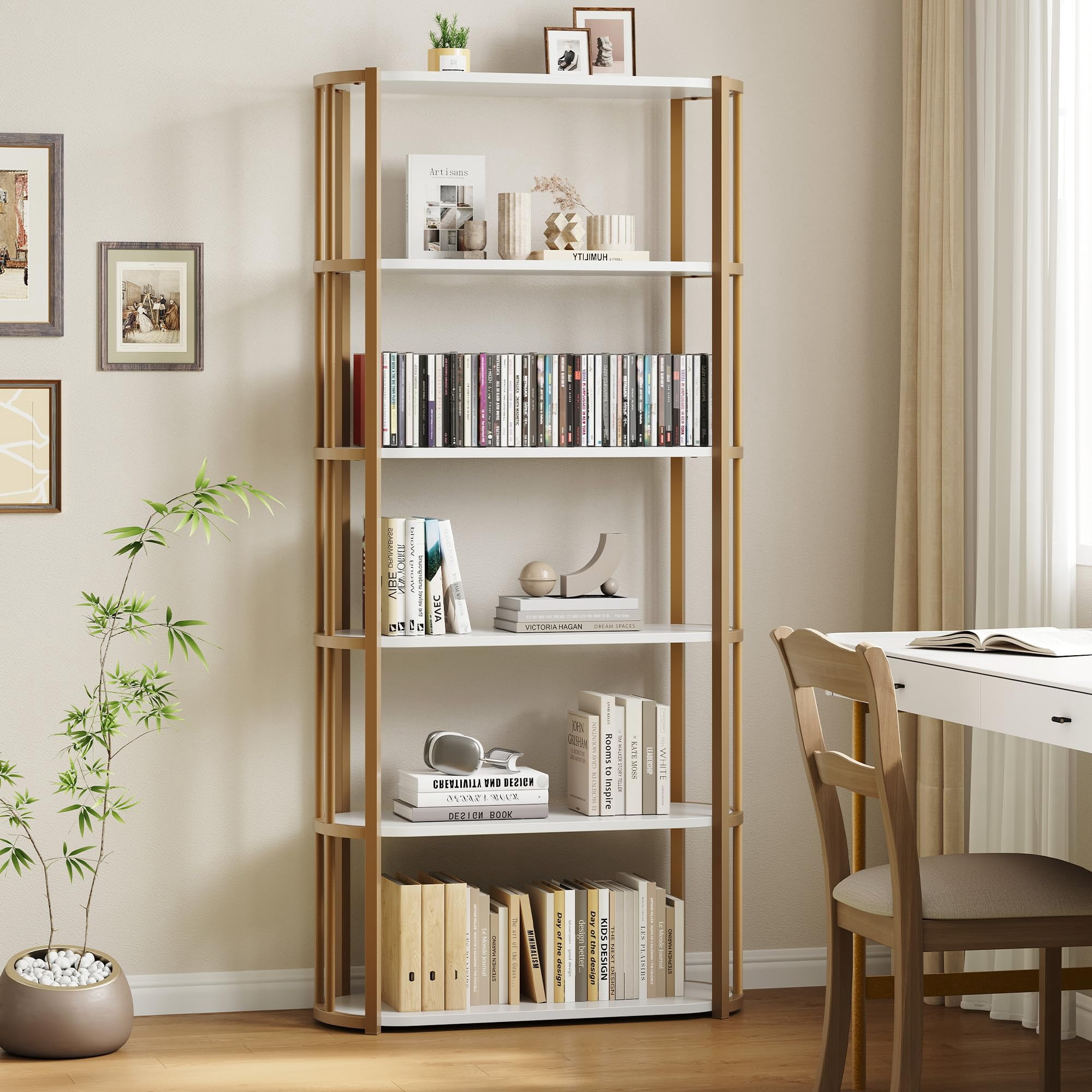 Curated visual reference: Gallery Detail: 6 Tier Bookshelf Bookcase With Metal Frame Book Shelf For