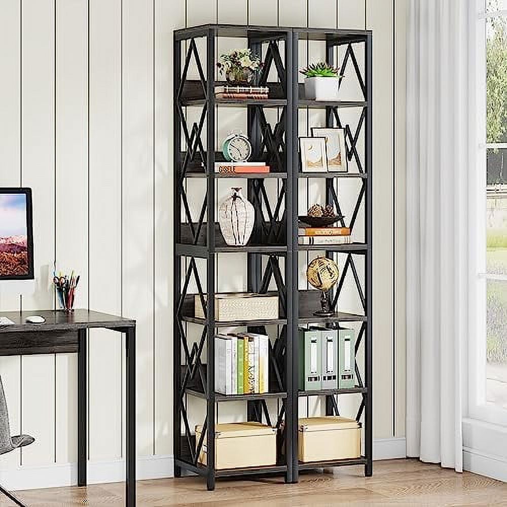 6Tier Bookshelf Shelves 75 Inches Tall Narrow Bookcase Set of 2 Skinny Open Display Rack 2 PCS