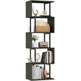 thumbnail image 1 of 6 Tier Bookshelf Tall Geometric Bookcase, S Shaped Industrial Display Standing Shelf, Metal and Wood Decorative Storage Room Divider Rack for Bedroom, Living Room, Office, Light Black Oak, 1 of 16