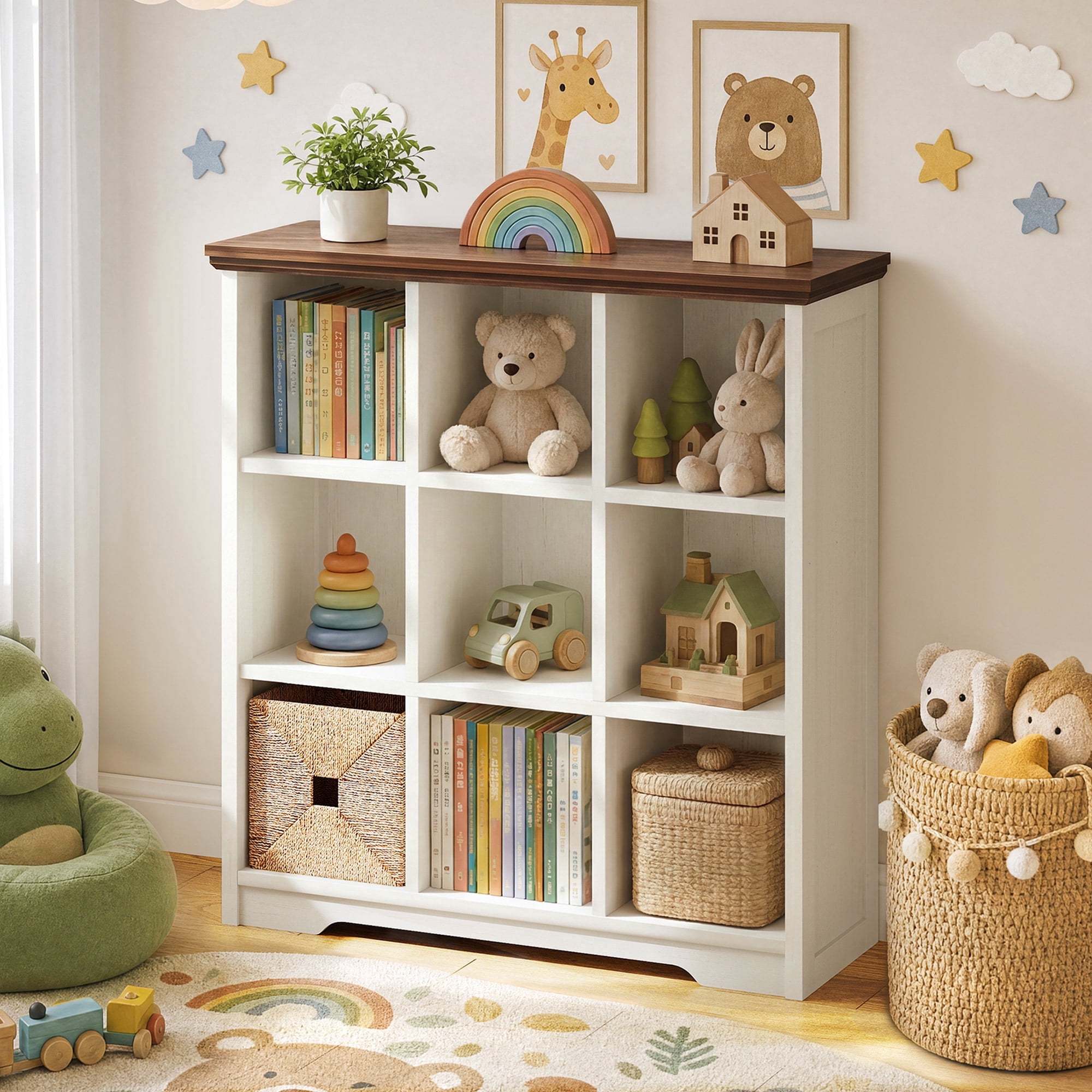 Casacomoda 3-Drawer 6-Tier Geometric Bookshelf, Wood Metal Storage
