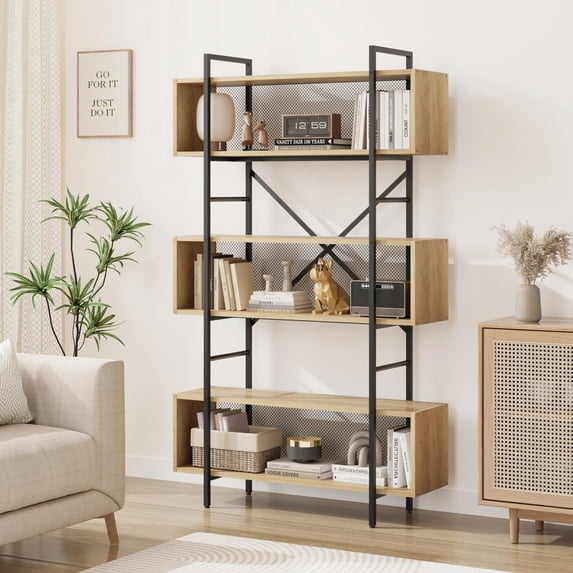 6 Tier Bookshelf with Storage 71.3 Inch Tall Industrial Book Shelf with Matal Frame Open Display Bookshelves for Home Office