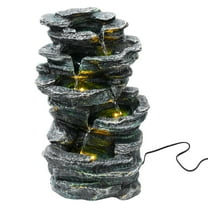 6-Tier Cascading Rock Water Fountain Outdoor with LED Lights, Resin Waterfall Fountain for Garden, Patio, Backyard Decor, Indoor/Outdoor Water Feature for Home, Natural Stone Look