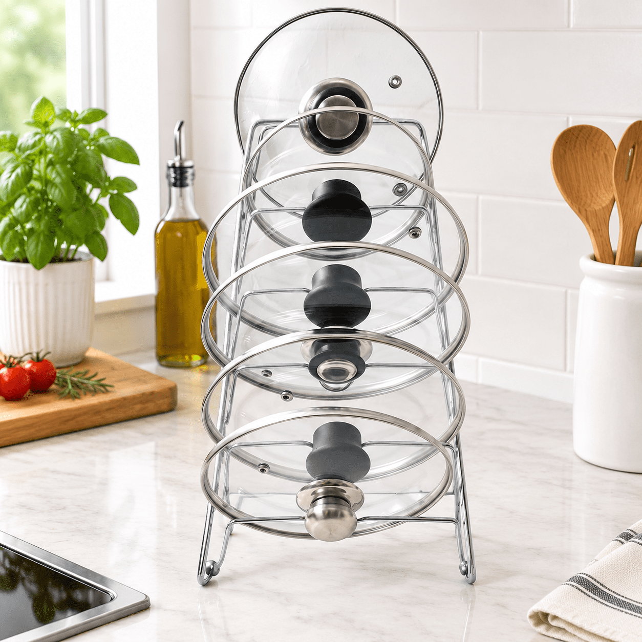 6-Tier Chrome Cabinet or Wall Mounted Pot Lid Organizer Rack - Walmart.com