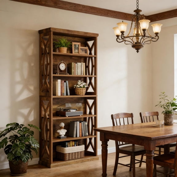 6-Tier Classic Wooden Bookshelf Elegant Display Shelves Sturdy Freestanding Bookcase 31.5x11.81x70.8 Inch 75 LBS Per Shelf with Anti-Tipping Kit for Home Office