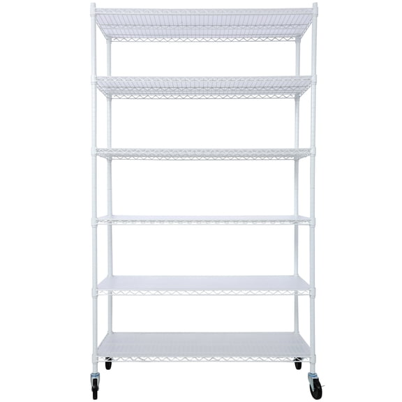 6-Tier Commercial Shelving Unit - 6000LB Capacity NSF Metal Storage Rack with Wheels & Adjustable Shelves (82"H x 48"W x 18"D)