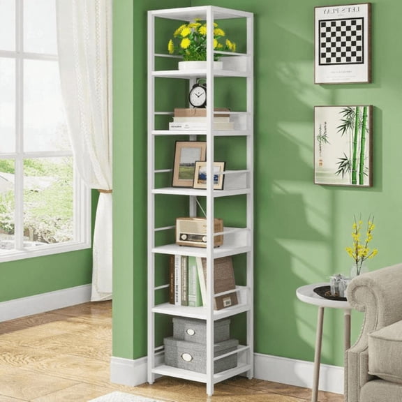 6-Tier Corner Bookshelf, Space-Saving Storage Rack with Anti-Slip Fences, Multipurpose for Living Room, Kitchen, Bathroom