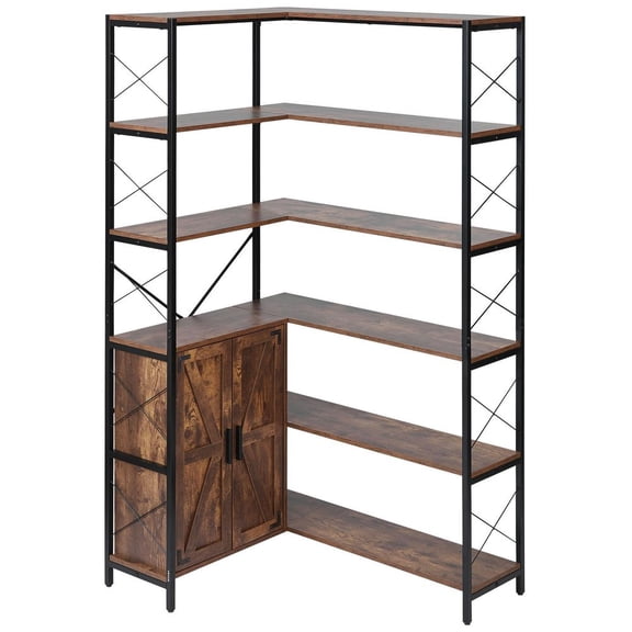 6 Tier Corner Bookshelf Tall Corner Bookcase with Doors L-Shaped Rack