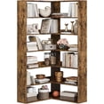 thumbnail image 1 of Memoryfield 6-Tier Corner Bookshelf, Tall Wooden Corner Bookcase with Baffles, Open Bookshelf L-Shaped Storage Display Rack, Bookcases Shelf Unit for Bedroom, Living Room, Brown, 1 of 7