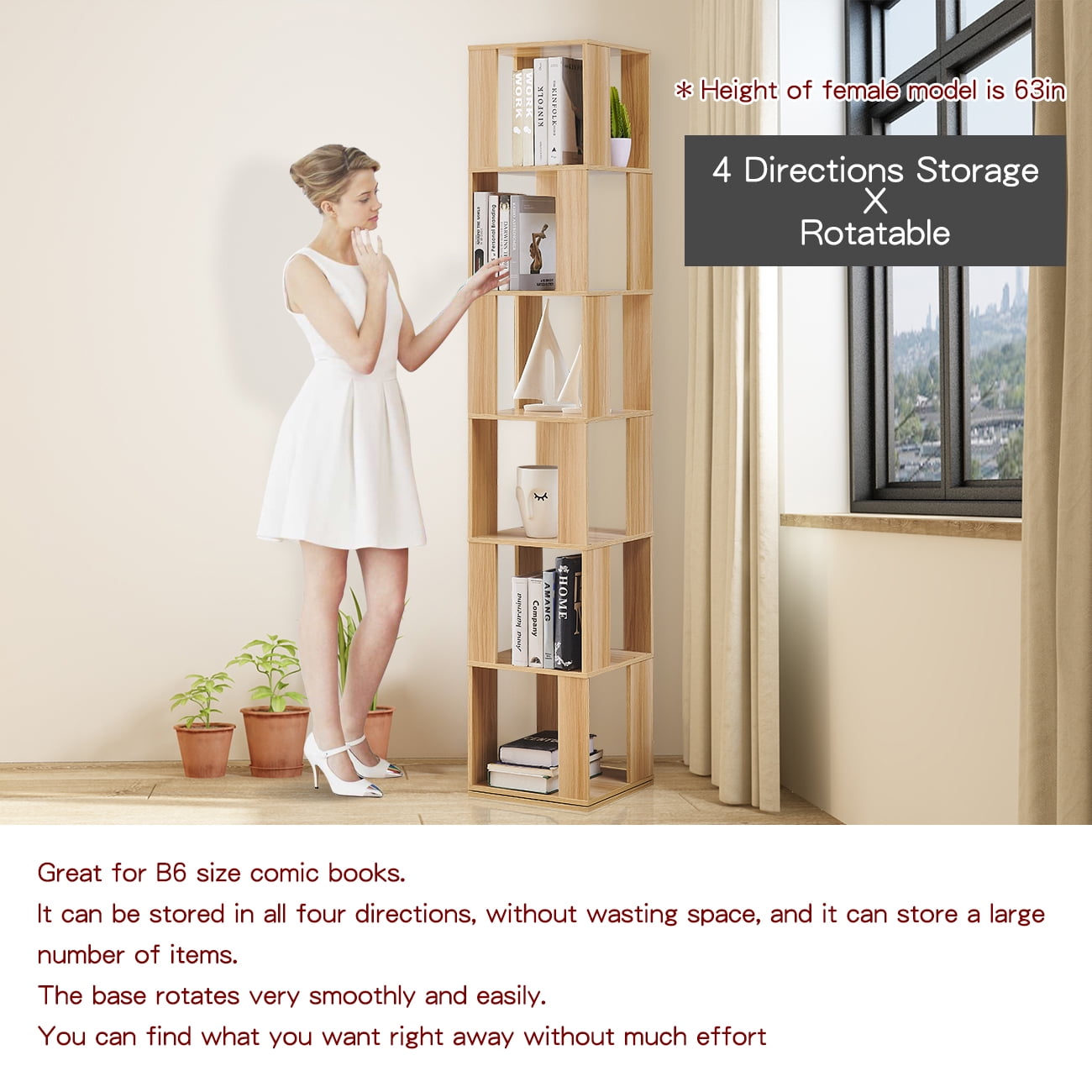 6Tier Corner Bookshelves 6Shelf Revolving Bookcases Contemporary