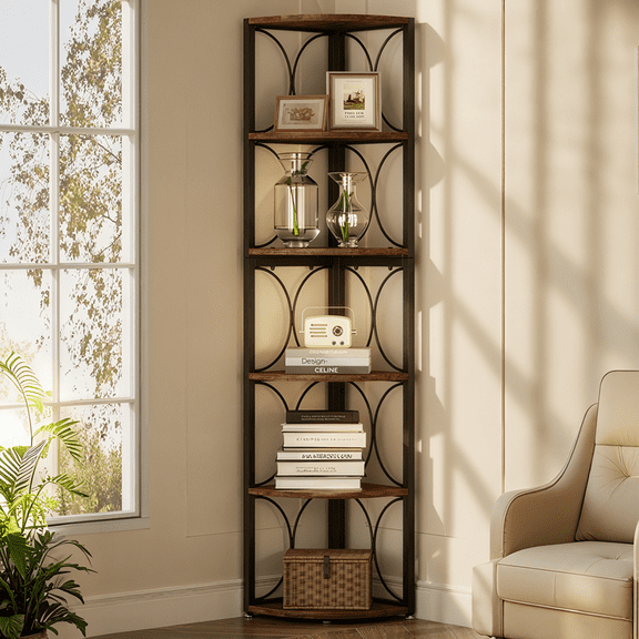 6-Tier Corner Bookshelf 67 Inch, Compact Space-Maximizing Storage Rack - Versatile for Living Room/Bathroom/Bedroom