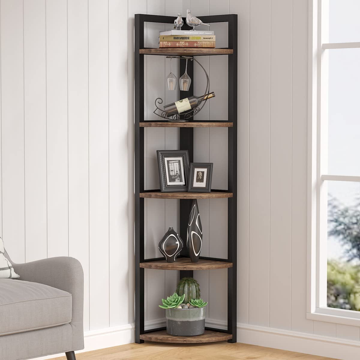 6 Tier Corner Shelf 70.9 Inch Tall Corner Bookshelf Small Bookcase