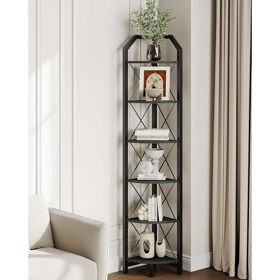 6-Tier Corner Shelf, 71.2" Industrial Storage Stand for Living Room, Home Office & Bedroom, Black