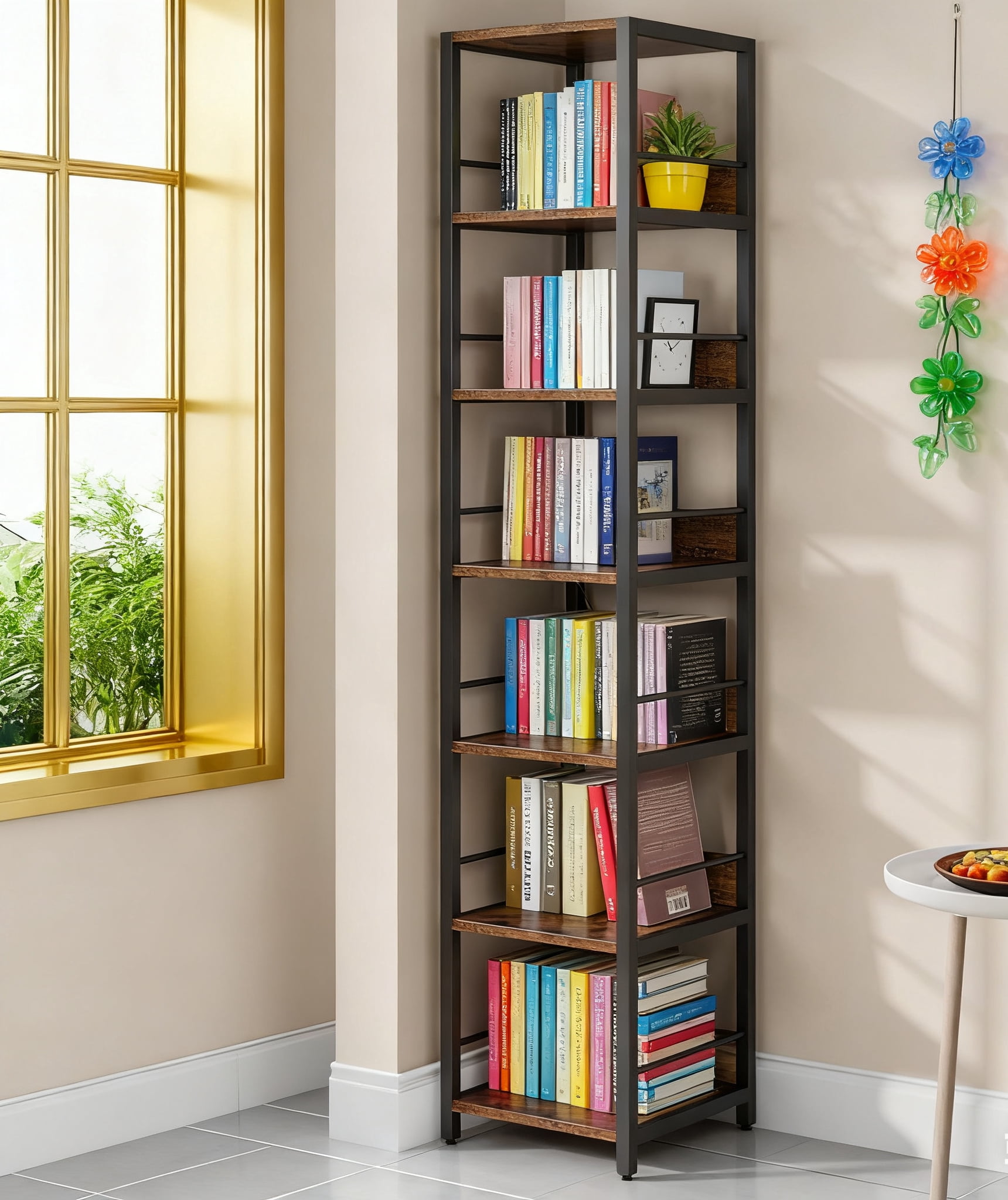 Picture Idea: 6 Tier Corner Shelf 75 Inch Tall Narrow Bookshelf Storage