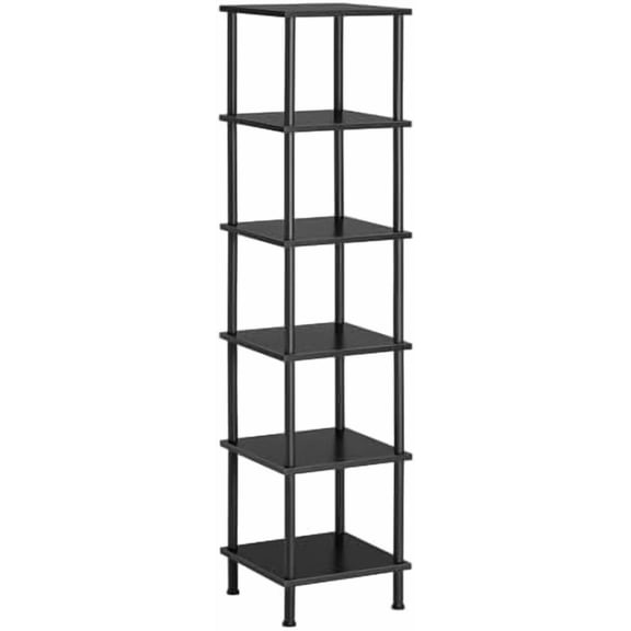 6-Tier Corner Shelf, Corner Square Rack Display Shelf, Tall Storage Rack Plant Stand, Bookcase for Small Spaces, Living Room, Home Office, Kitchen, Black BK55CJ01