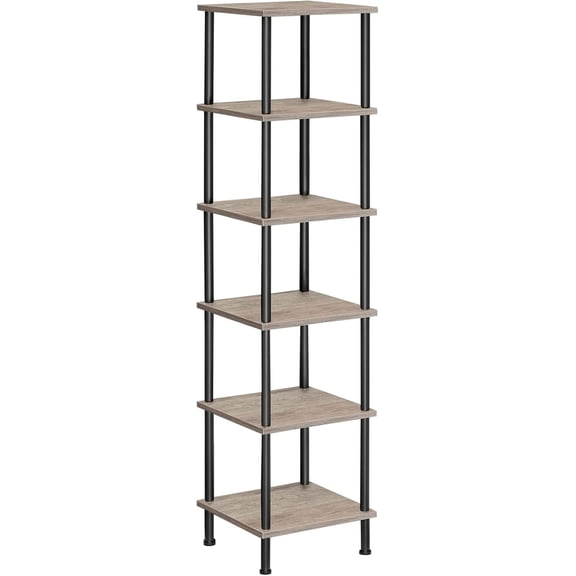 6-Tier Corner Shelf, Corner Square Rack Display Shelf, Tall Storage Rack Plant Stand, Bookcase for Small Spaces, Living Room, Home Office, Kitchen, Greige and Black BG55CJ01