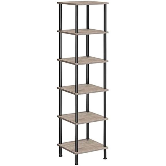 6-Tier Corner Shelf, Corner Square Rack Display Shelf, Tall Storage Rack Plant Stand, Bookcase for Small Spaces, Living Room, Home Office, Kitchen, Greige and Black BG55CJ01