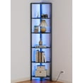 thumbnail image 1 of 6 Tier Corner Shelf with LED Light, 67.5” Tall Standing Shelf Organizer, Black Narrow Bookshelf with Storage Rack for Wall Corner, Living Room, Bedroom, Metal Frame, Wood Display Shelf, 1 of 18