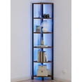 thumbnail image 1 of 6 Tier Corner Shelf with LED Light, 67.5” Tall Standing Shelf Organizer, Narrow Bookshelf with Storage Rack for Wall Corner, Living Room, Bedroom, Metal Frame, Wood Display Shelf, 1 of 17