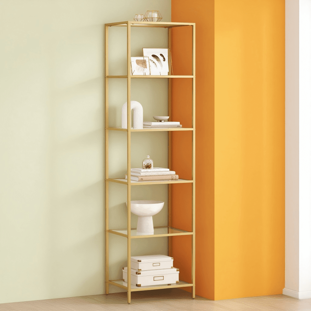 6-Tier Corner Shelf Organizer with Slim Steel Frame and Tempered Glass ...