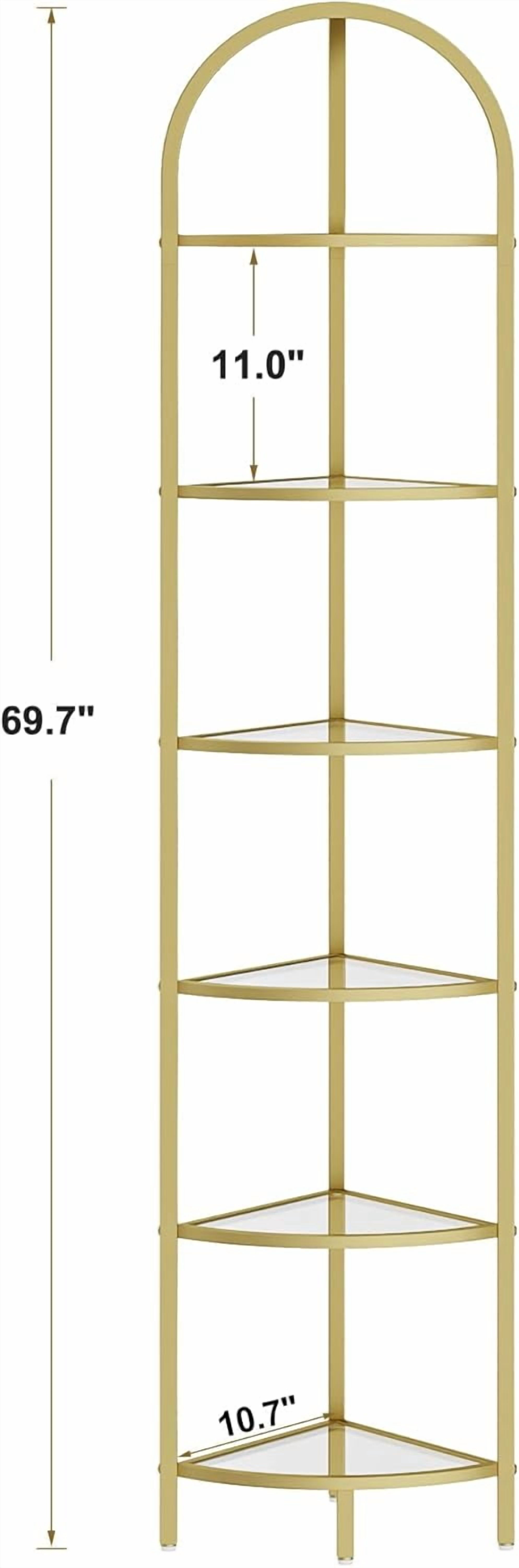 6-Tier Corner Shelf Stand with Tempered Glass Shelves, Modern Golden ...