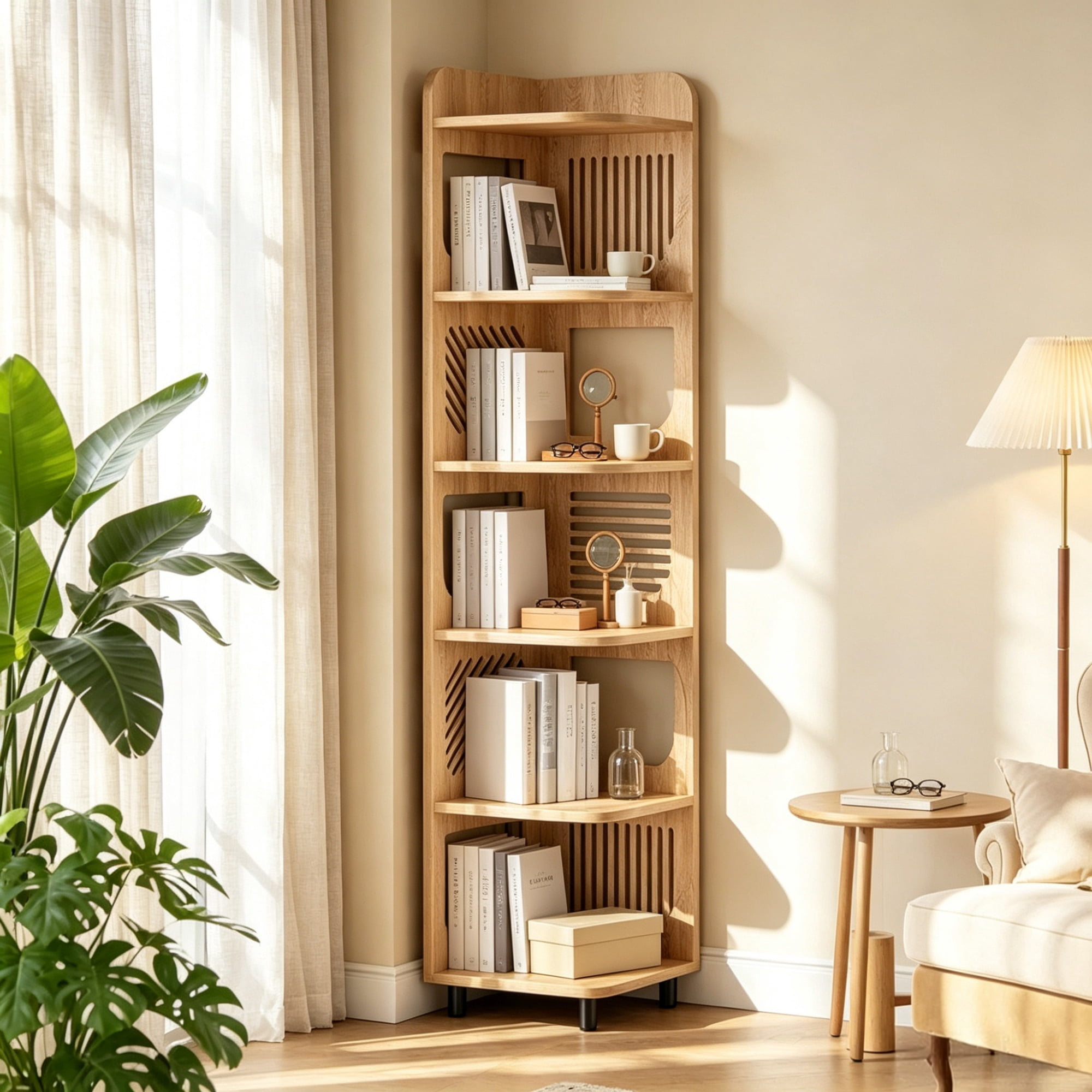 6-Tier Corner Shelf, Tall Slim Bookcase & Display Stand for Small Spaces