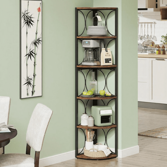6-Tier Corner Shelf Unit, Sturdy Metal Frame & 0.6