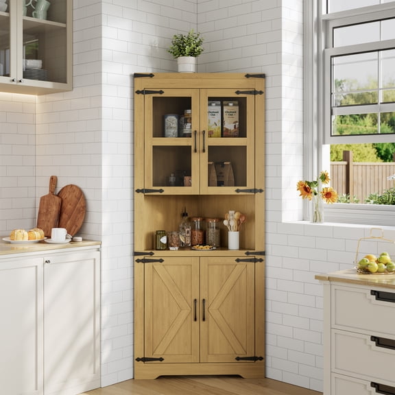 6-Tier Corner Storage Cabinet with Doors – Space-Saving Floor Shelf for Bathroom, Kitchen, Living Room, Multi-Purpose Organizer for Small Spaces